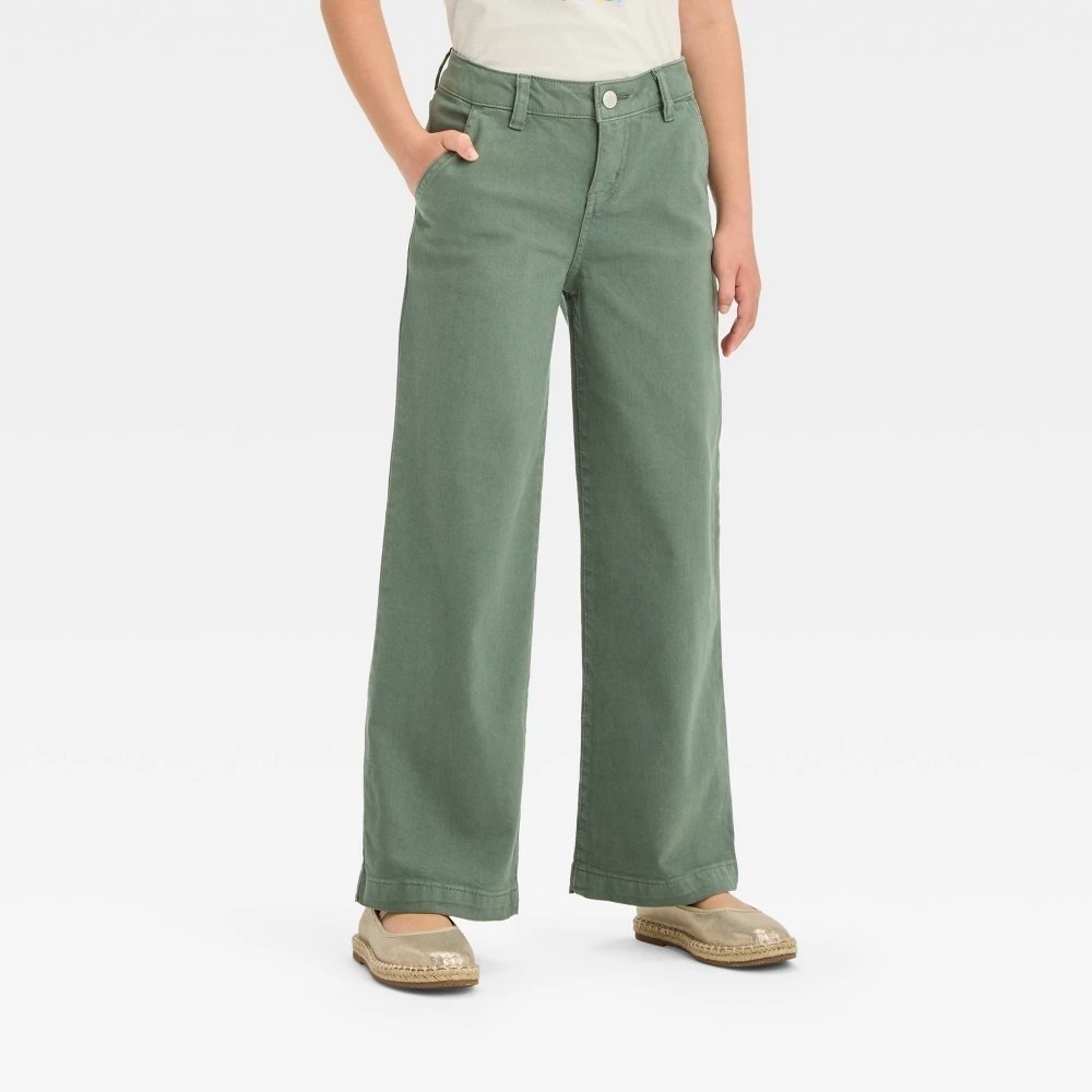 Cat‎ and Jack Girls Wide Leg Stretch Pants Size 7 Green Adjustable Waist NWT